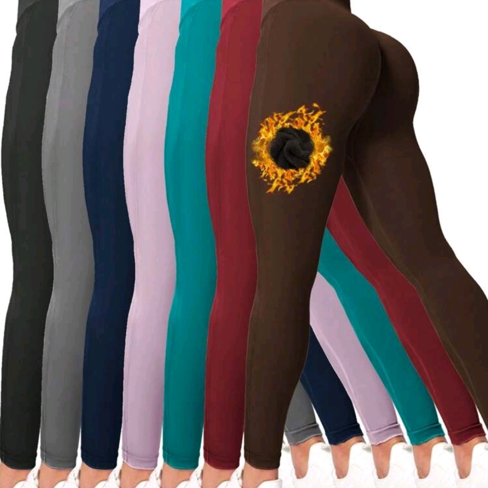 7 Pcs Fleece Colorful Leggings Set with Flame Design